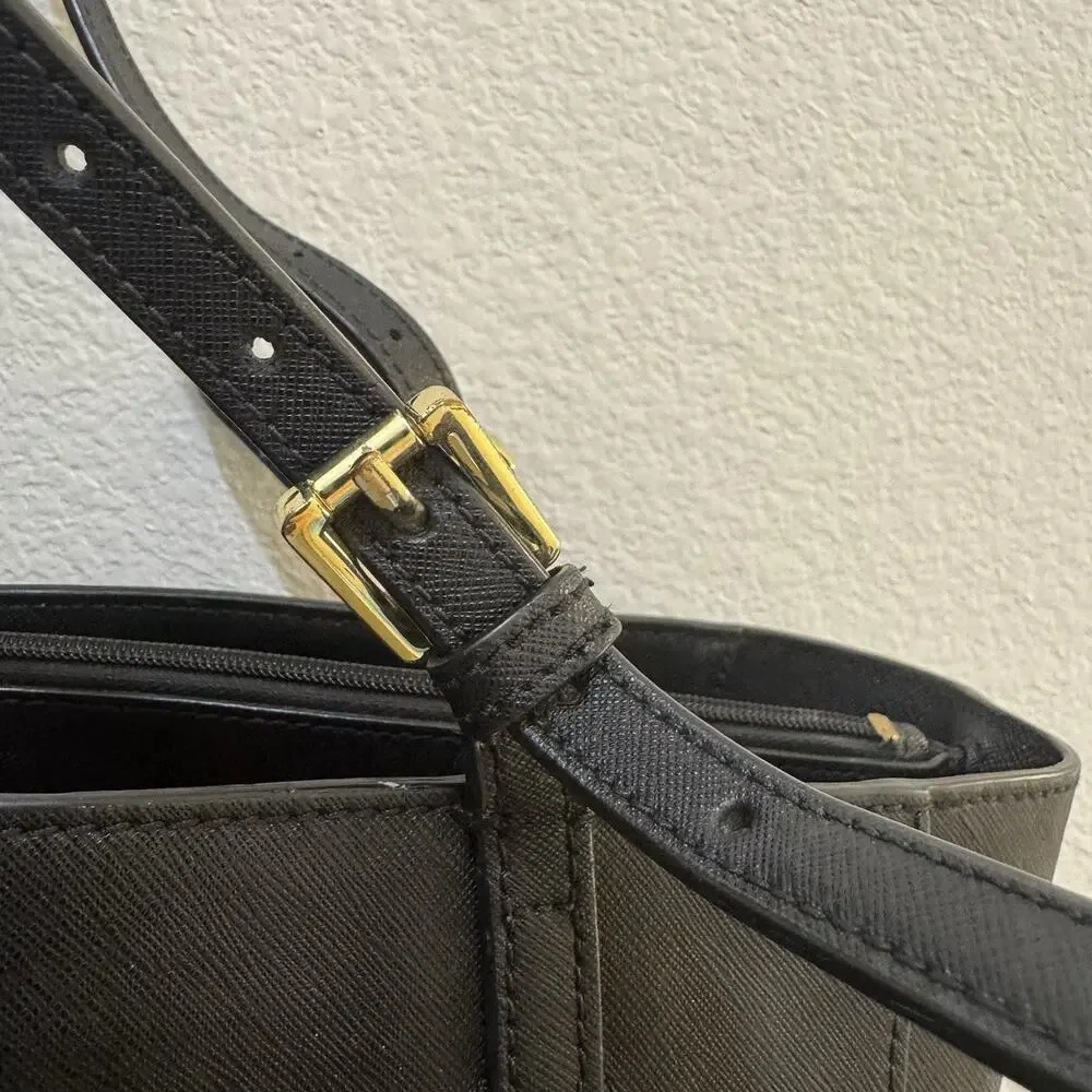 Tory Burch Small York Buckle Leather Tote Black Gold Hardware